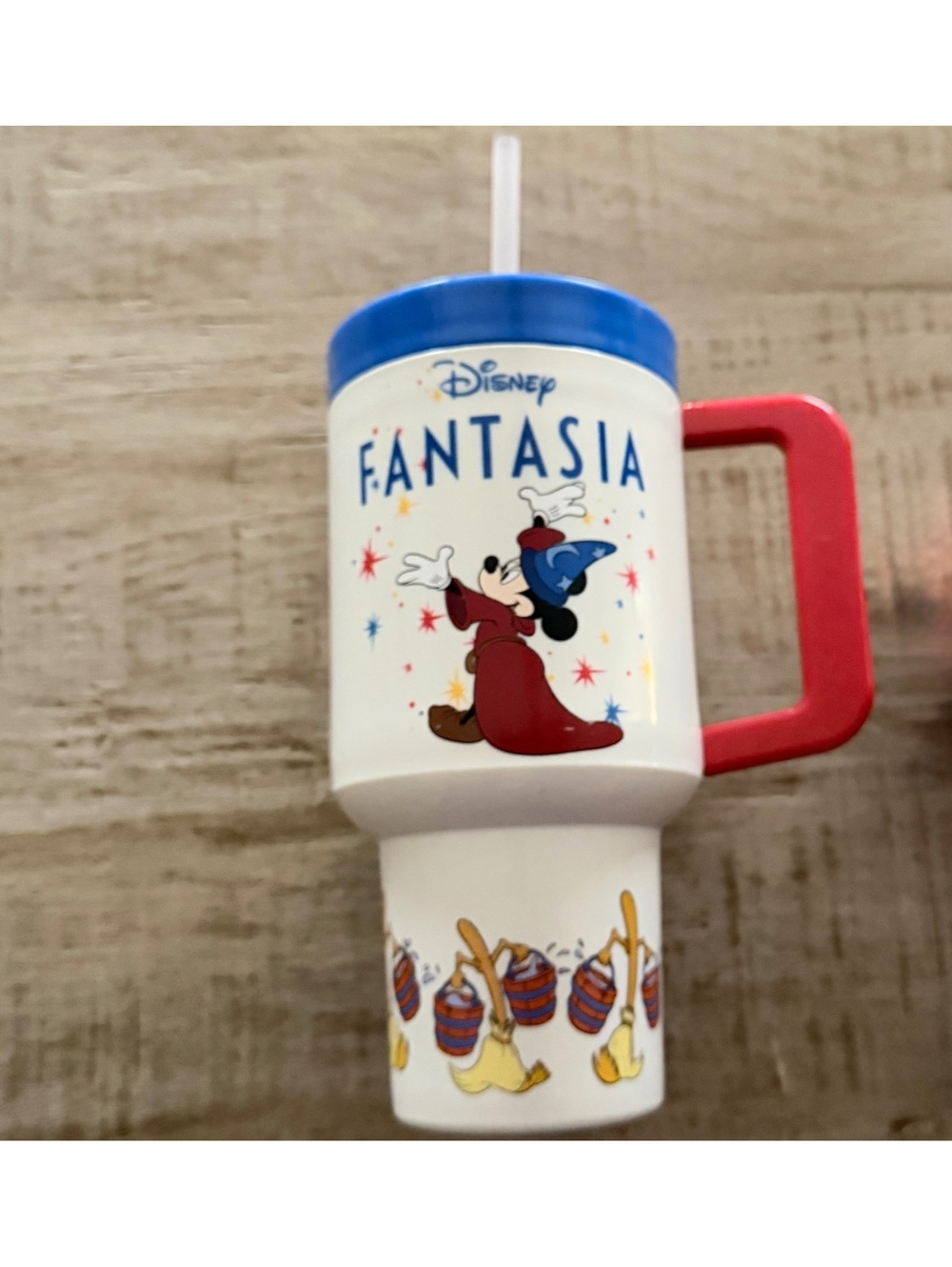 Disney Parks Fantasia Sorcerer Mickey 34 oz Tumbler Mug Straw Broomsticks